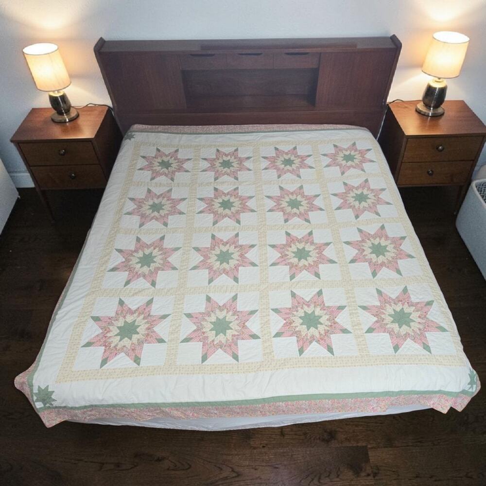 Vintage Lone Star Quilt Patchwork Coverlet 82x82" Cutter READ - Picture 6 of 12